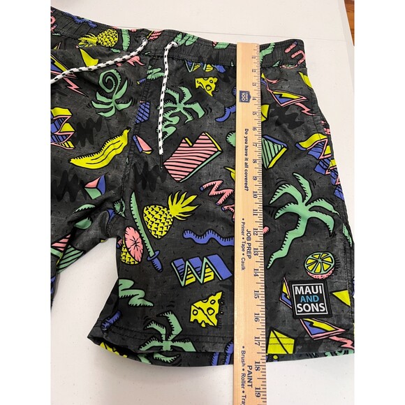 Maui and Sons Black Island Slice Swim Trunks Brief Liner Drawstring Men's XL - Picture 11 of 12